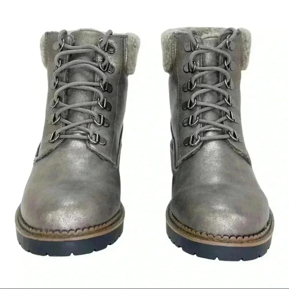 Size 8 - Esprit Candis Grey Faux Leather Faux Fur Trim Womens Ankle Boots - Picture 14 of 16